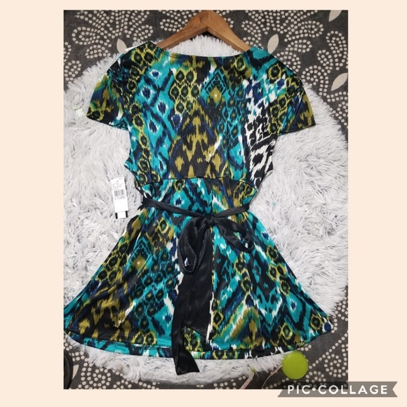 AB Studio multicolor v neck tie waist size XL - Picture 3 of 7